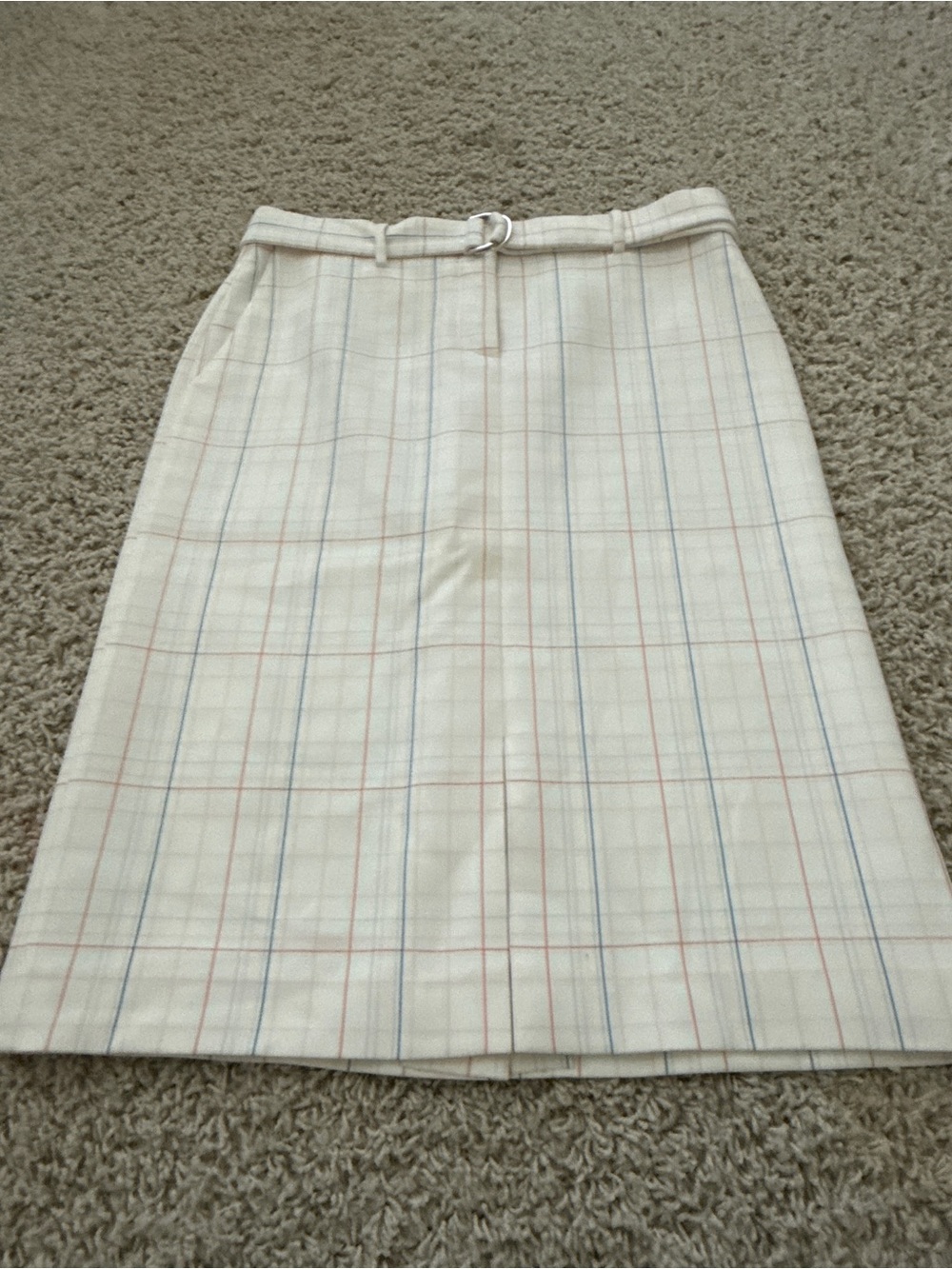 Boss Cream Plaid Pencil Skirt with Belt